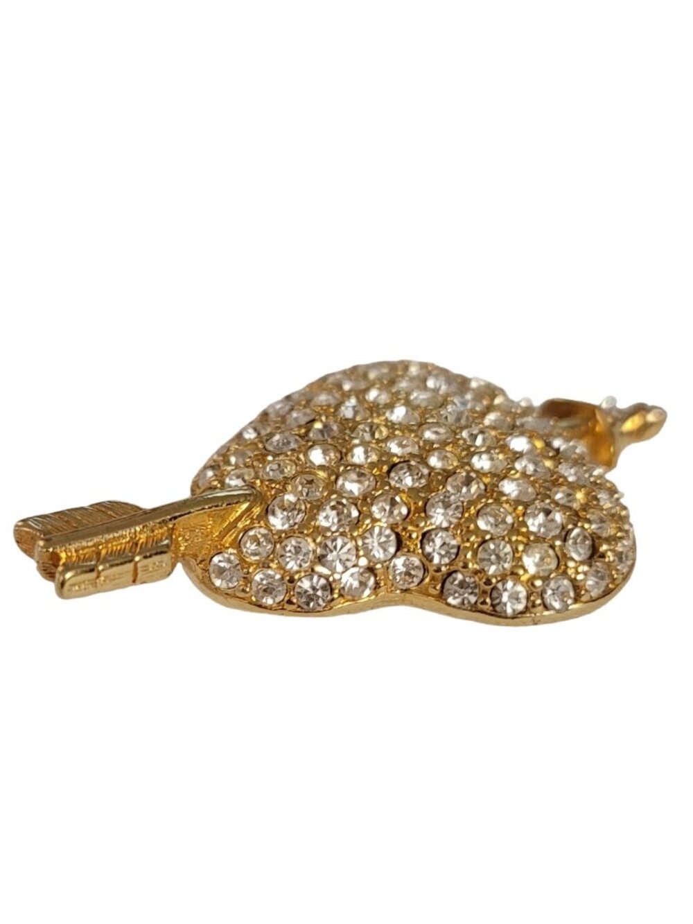 Swarovski Swan Logo Gold Tone Clear Crystal Cupids Heart Arrow Brooch E103 - Picture 5 of 10